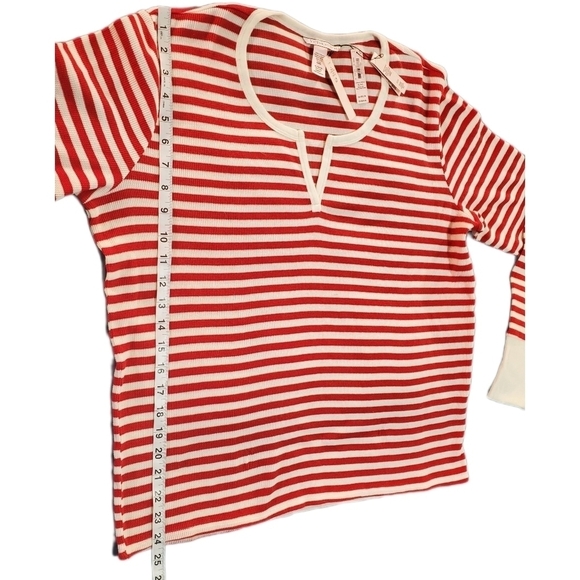VICTORIA'S SECRET Striped Waffle Henley Long Sleeve Cream, Red Stretch Lounge XL - Picture 5 of 7